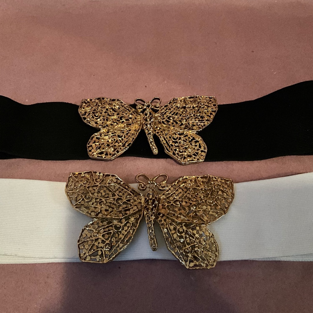 Women’s Bebe 2 Belts Butterfly Black & White